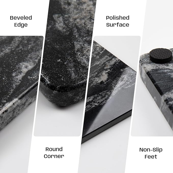 Natural Black Marble Pastry and Cutting Board, 12x20x0.7 Inch, Heavy for Dough Chocolate, Pack of 1