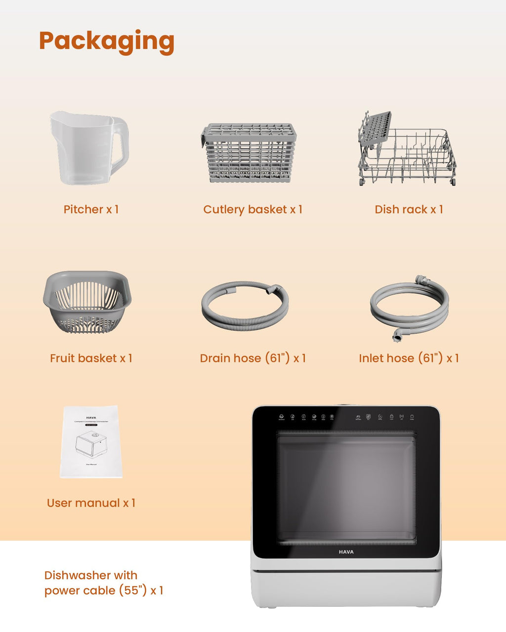 HAVA Countertop Dishwasher with Water Softener & Enhanced Energy Efficiency