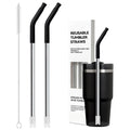 Metal Straws With Silicone Tip For Stanley Adventure Quencher H2.0 Tumbler 14 oz 20 oz, Short Straw Replacement Stainless Straws Reusable For STANLEY Cups 14oz,20 oz, Dishwasher Safe(Black)