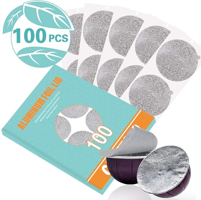 CAPMESSO Aluminum Foils Lids to Reuse Vertuoline Capsules Coffee Pods Compatible with Nespresso VertuoLine Machine 64mm(100/package)