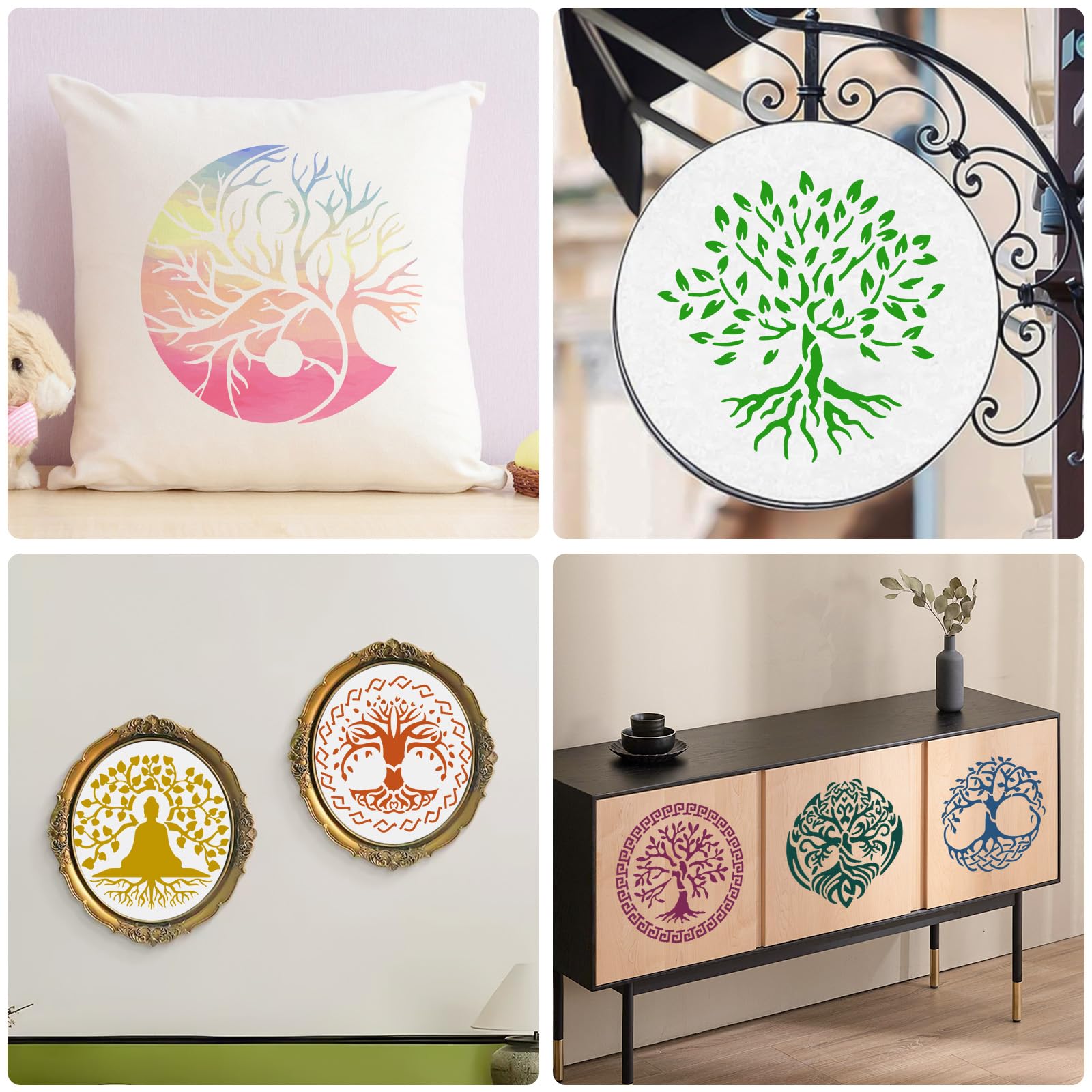 Yazhiji 15Pcs 6 x 6 Inch Tree of Life Stencil, Reusable Stencils for Painting on Wood Decoration Painting Templates for Wall Floor DIY Decorations Christmas Gifts for Kids