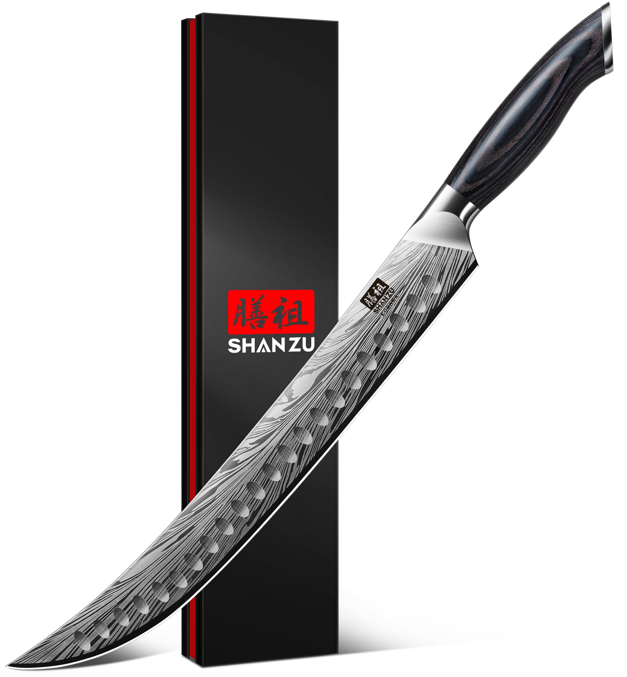 SHAN ZU Butcher Knife in High Carbon Powder Steel, 12 Inch Brisket Knife for Meat Cutting, Carving and Slicing Knives with Ergonomic Pakkawood Handle, Ultra Sharp Meat Breaking Knives