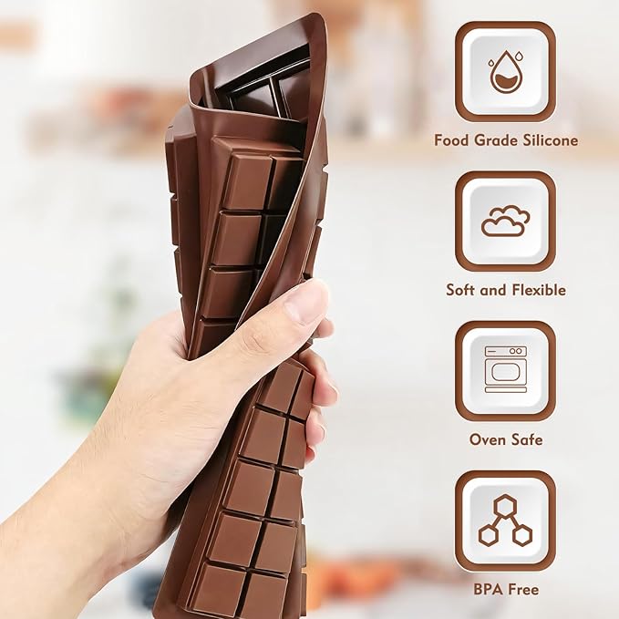 Chocolate Bar Mold, Silicone Dubai Chocolate Bar Mold, Non-Stick Chocolate Bar Molds, Deep Chocolate Bar Mold for Dubai Chocolate Bar Pistachio, Candy, Milk Chocolate Bar