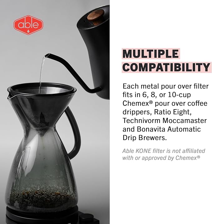 Able KONE for Chemex: The Original Reusable Black Titanium Coffee Filter