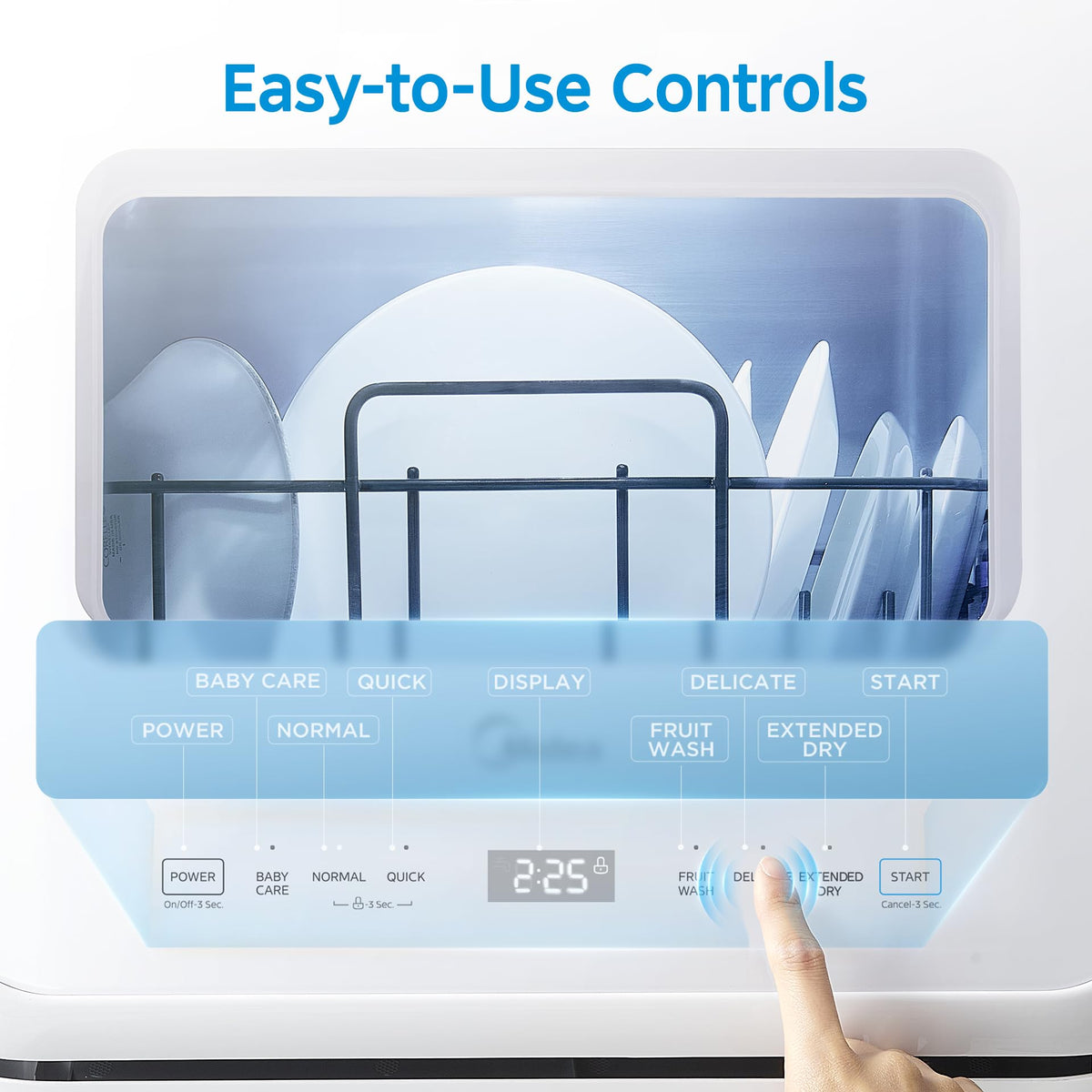 Midea Countertop Dishwasher with 1.32Gal Tank, Baby Care, 5+1 Programs
