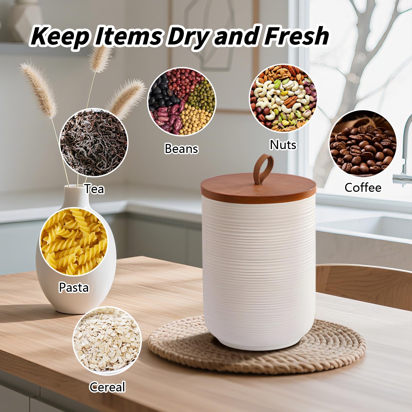 Food Storage Jar Strong Ceramic Canisters with Airtight Wooden Lid 9 oz