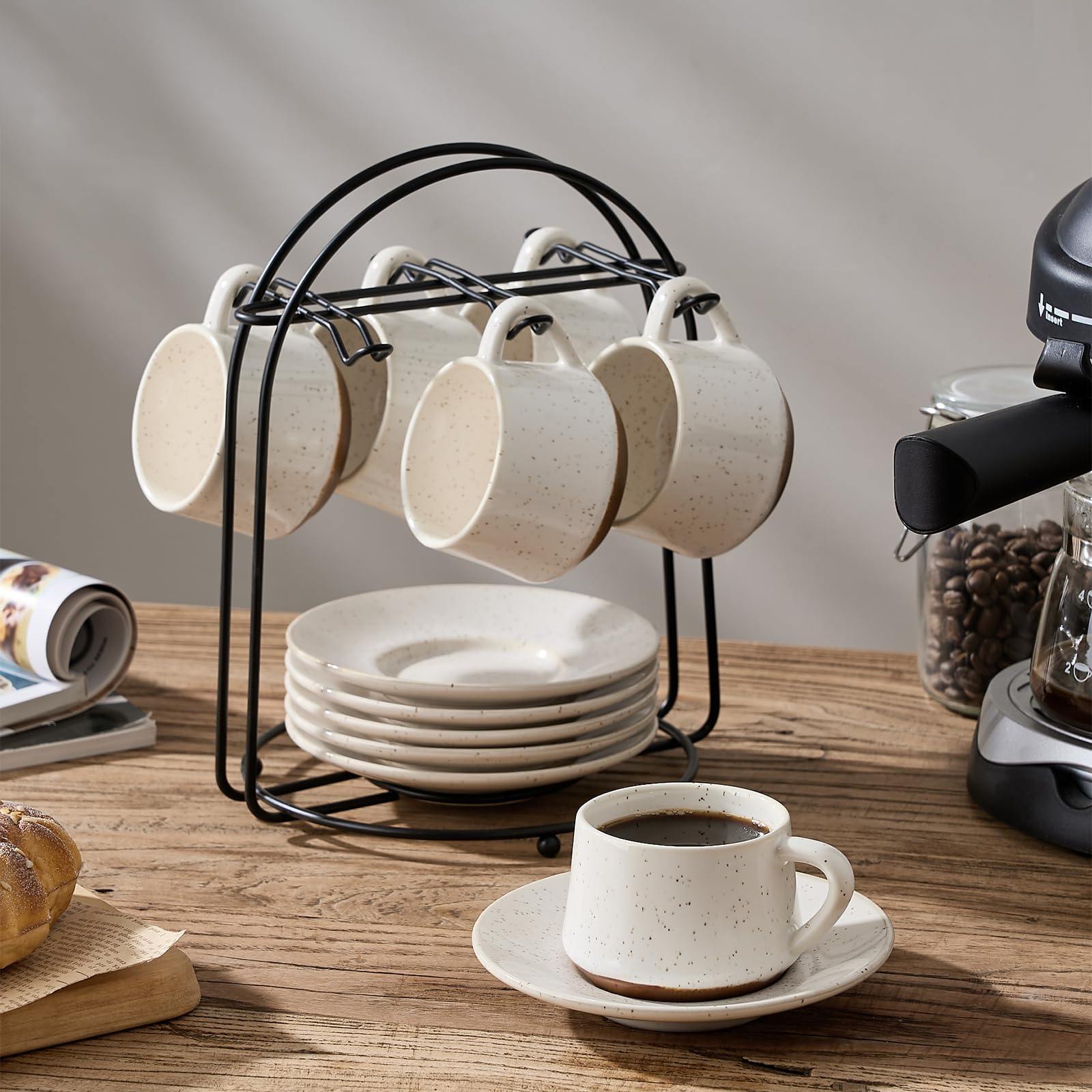 Stackable Cappuccino Cup Set of 6 [4oz]Activated-Glazed Ceramic Coffee Cup
