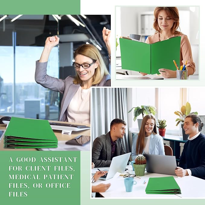 24 Pcs Classification Folders Letter Size, Back to School Supply for Teacher, Student, 2 Dividers Pressboard File Folder Bulk with Fasteners, 3.5 Inch Expanding File Organizer(Green)