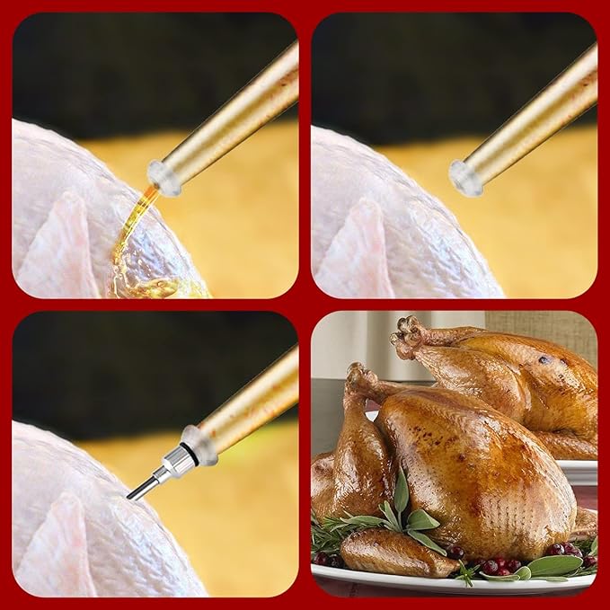JY COOKMENT Turkey Baster with Barbecue Basting Brush, Baster Syringe for Home Baking and Roaster Turkey, Include Detachable Food Grade Silicone Bulb, Meat Injector Needle and Cleaning Brush