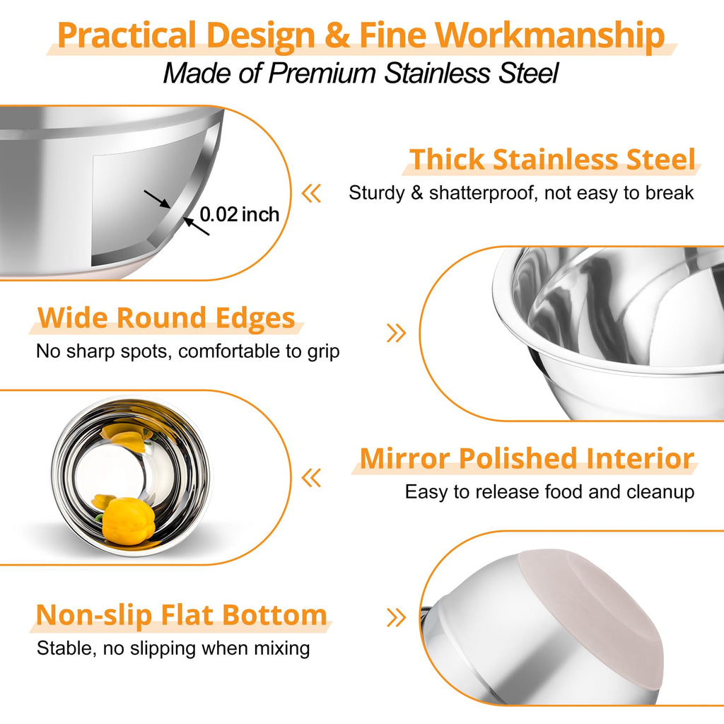 TeamFar Mixing Bowls, Salad Bowls with Transparent Airtight Lids, Khaki