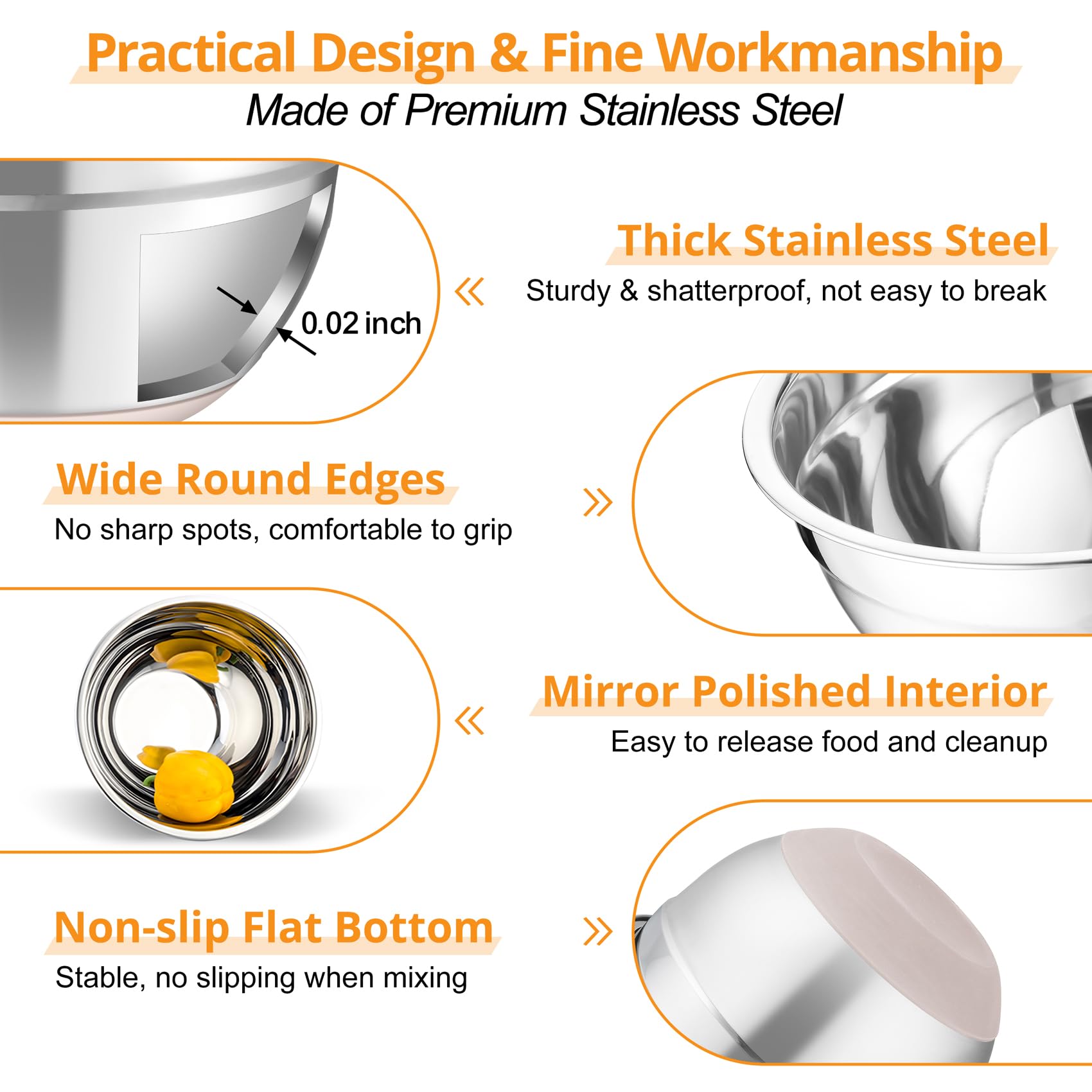 TeamFar Mixing Bowls, Salad Bowls with Transparent Airtight Lids, Khaki