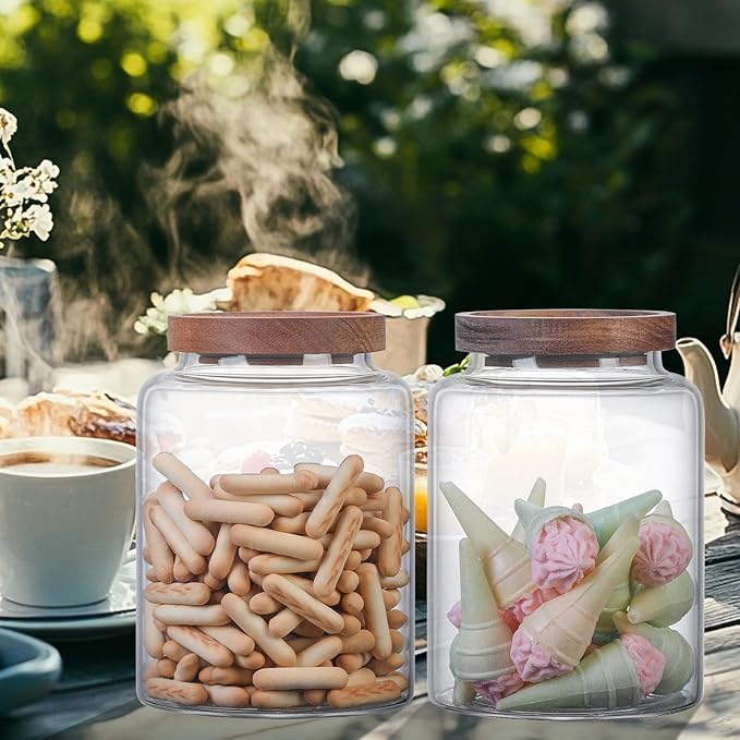 Glass Candy Jar with Lid Glass Sugar Containers Kitchen Canisters Pantry Food Storage Container for Cookies Coffee Bean Cereal Flour Cookies(40oz(1200ml)-1 pack)