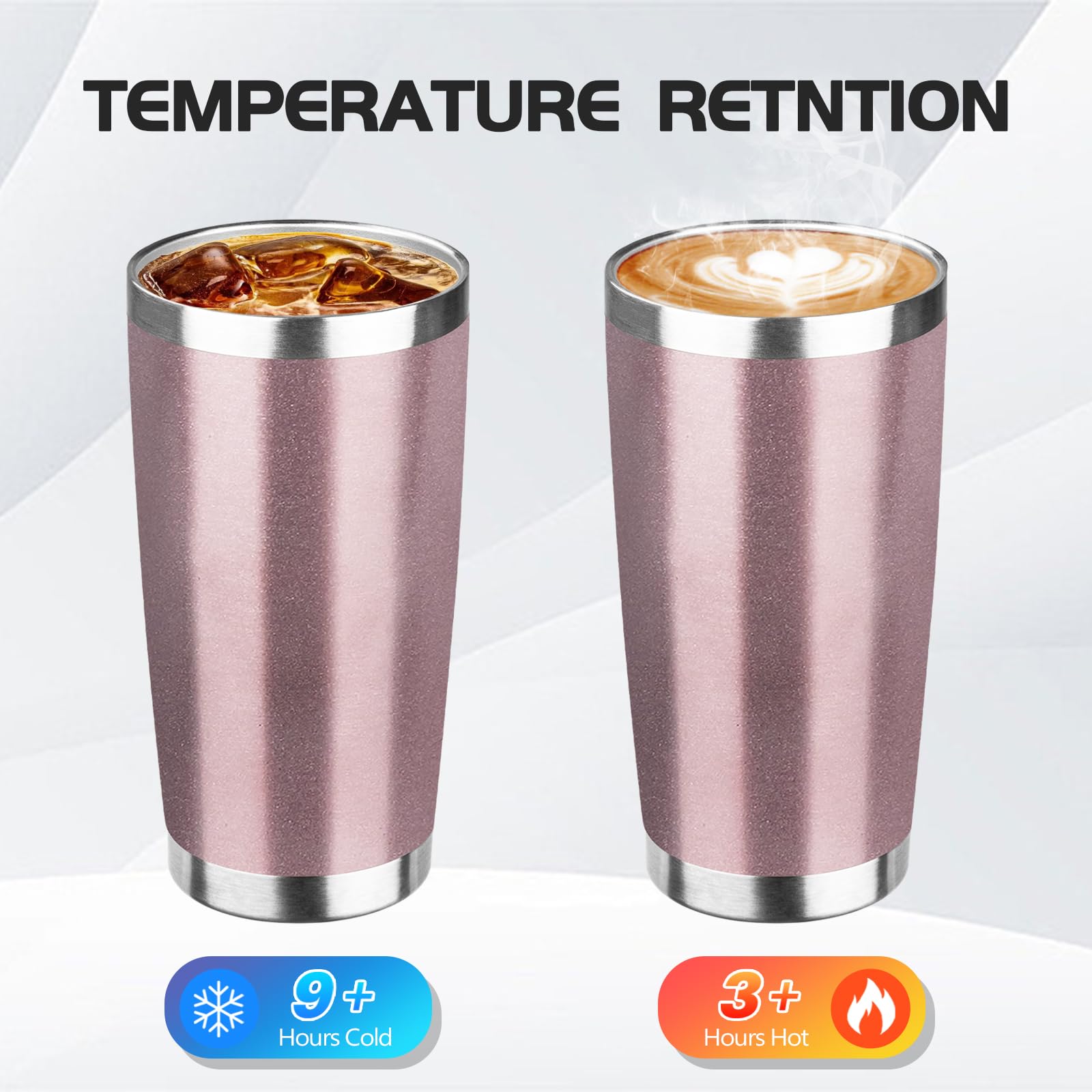 StarSpeed 8 Pack 20oz Stainless Steel Travel Coffee Tumbler,Rose Gold