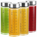 poweco Glass Juice Bottles 4 Pack 16 oz - Wide Mouth Glass Water Bottles with Lids - for Juicing, Protein, Smoothie, Milk, Reusable, BPA Free, Stainless Steel Lids, Blender, Shaker Bottle (500ml)