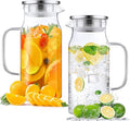 2 Pack 1.2 Liter 40 oz Small Glass Pitcher with Lid and Spout, Glass Carafe Water Pitcher for Hot/Cold Water, Iced Tea, Drinks, Coffee, Juice and Homemade Beverage