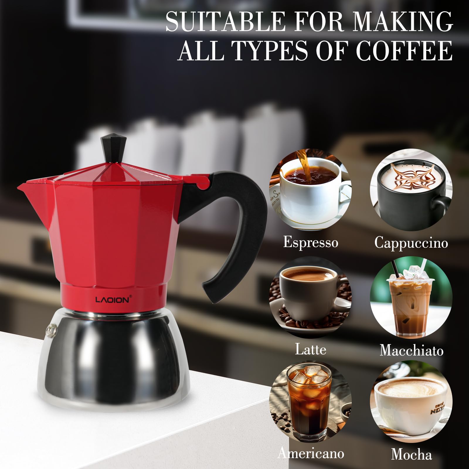 LAOION Stovetop Espresso Maker, 6Cup Moka Pot, Espresso Machine