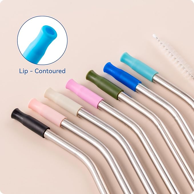 Reusable Stainless Steel Straws with Silicone Tip for Stanley 30oz, Metal Drinking Straws for 30oz Tumbler,3 Bent Tubes & 6 Tips& 1 Cleanr Brush (Lilac)