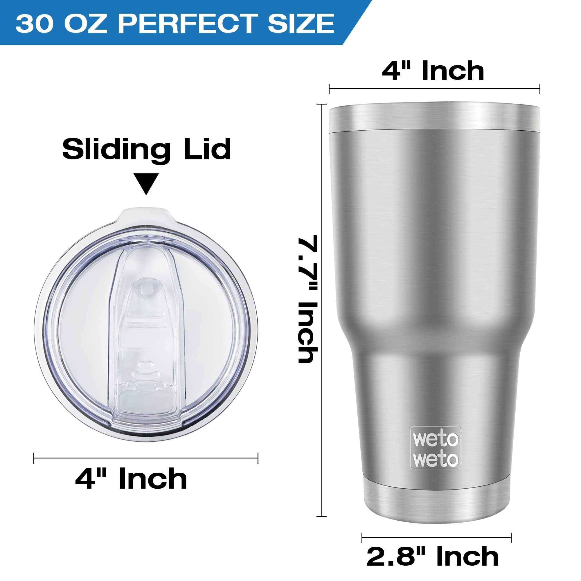 WETOWETO 30oz Tumbler, Stainless Steel Vacuum Insulated Water Coffee Tumbler Cup, Double Wall Powder Coated Spill-Proof Travel Mug Thermal Cup for Home Outdoor (Stainless, 1 Pack)