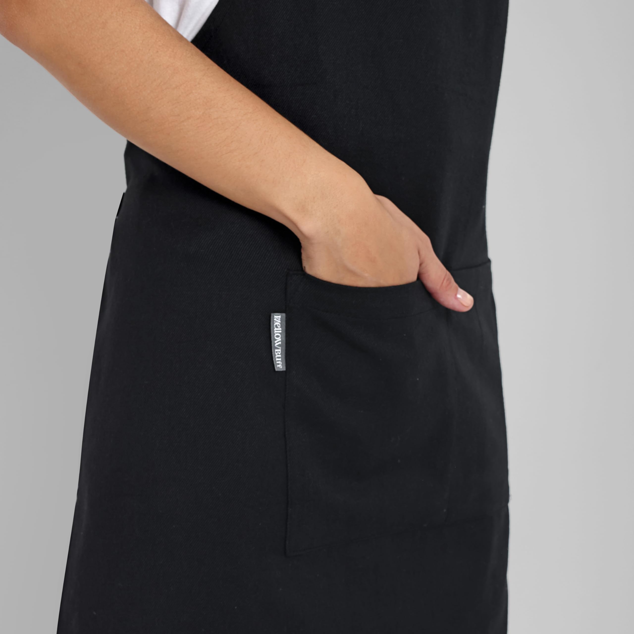 Mellow Buff Chef Aprons, Recycled Cotton Kitchen Apron with an Adjustable Neck with Long Ties, for cooking, baking (Black 1 pack)