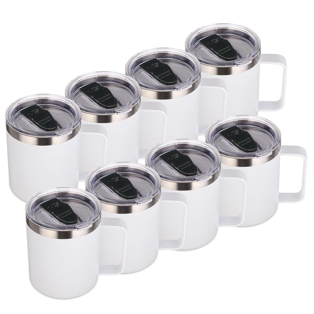 Volhoply 14oz Insulated Stainless Steel Coffee Mug with Lid Bulk 8 Pack,Not Suitable for Sublimation,Double Wall Vacuum Travel Coffee Cup with Handle, Reusable Metal Camping Mugs Keep Cold(White,8)