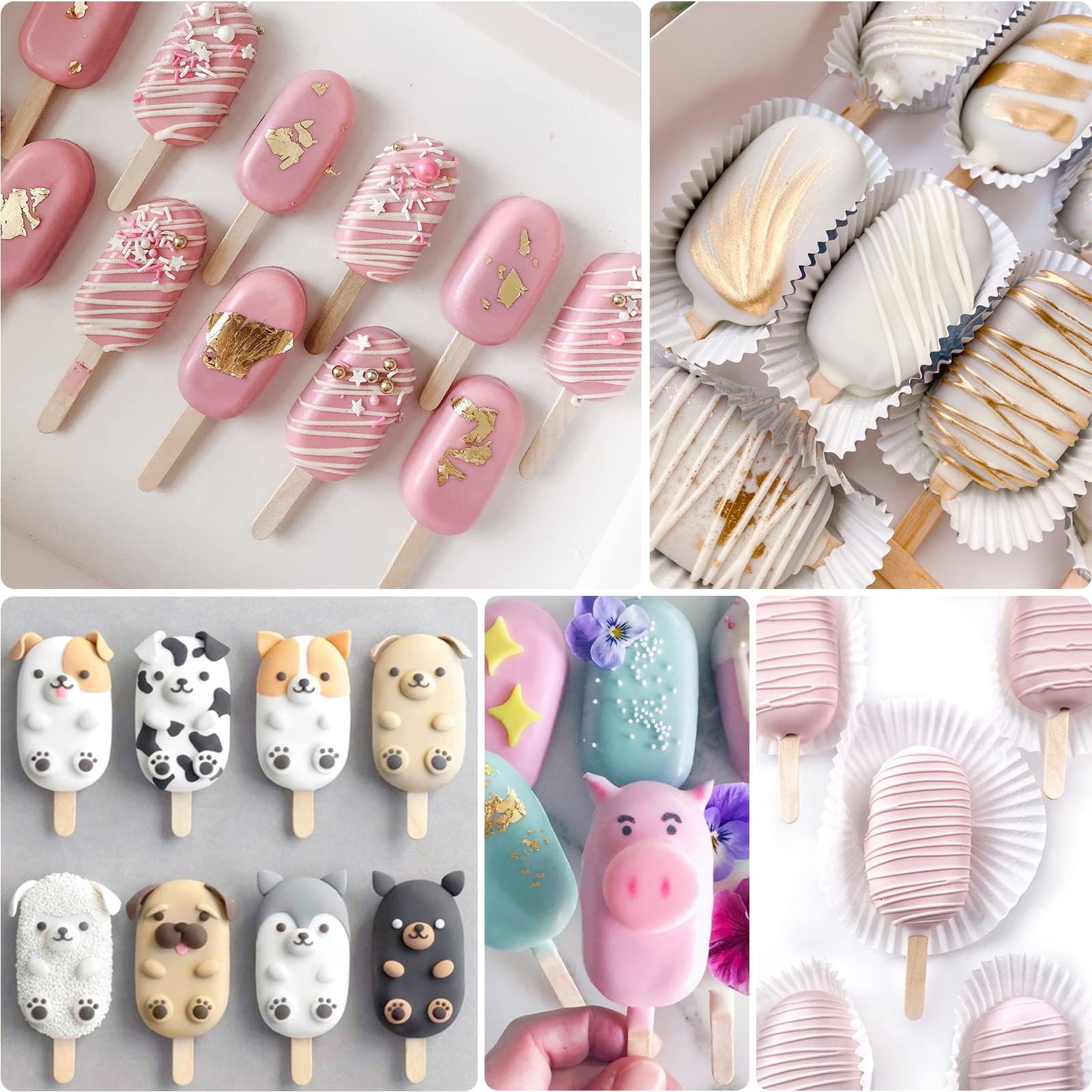 Sakolla Popsicle Silicone Mold with 50 Pcs Wooden Sticks