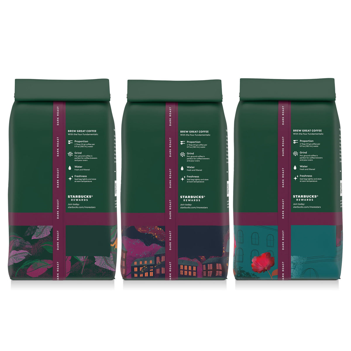 Starbucks Ground Coffee, Dark Roast Hot or Iced Coffee, Variety Pack, Three 12 oz Bags
