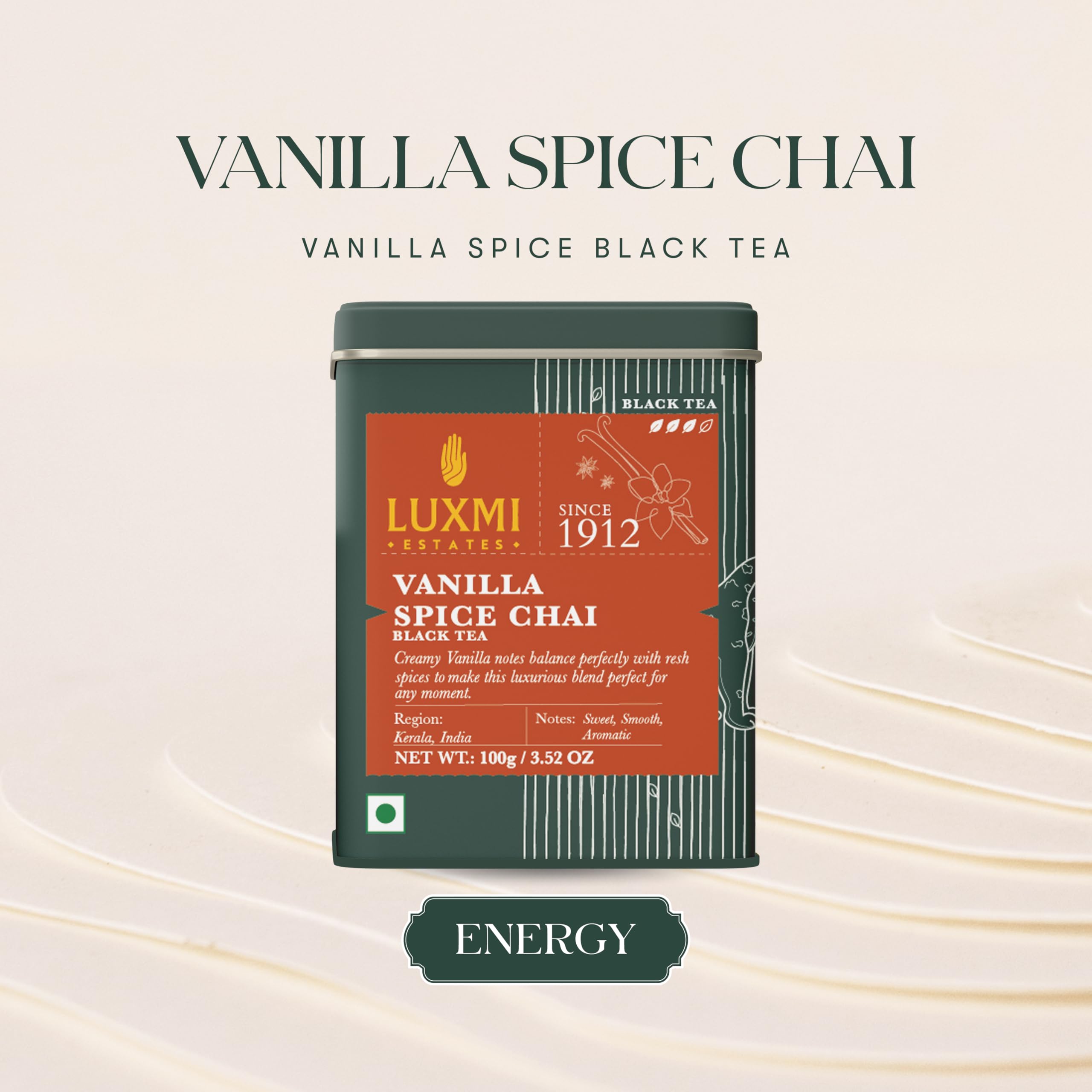 LUXMI Estates Vanilla Spice Chai Loose Leaf Black Tea 100g/3.52oz (50 cups) | Smooth, Flavorful, Robust, Caffeinated