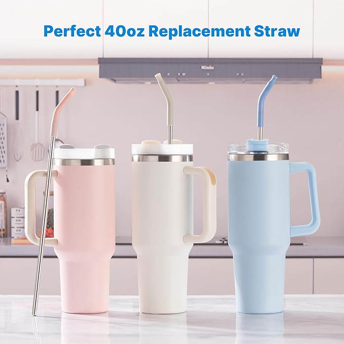 2 Pcs Stainless Steel Straws for 40 oz Stanley Tumbler, Replacement 40 oz Stanley Cup Straw Accessories with Silicone Tips and Cleaning Brush (Pink Dusk)