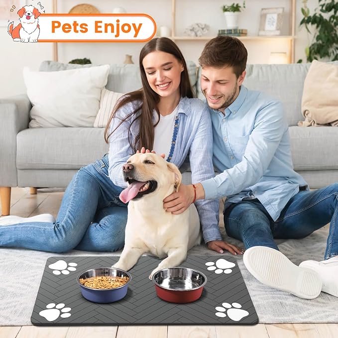 Pet Feeding Mat-Absorbent Pet Placemat for Food and Water Bowl, with Waterproof Rubber Backing, Quick Dry Water Dispenser Mat for Dog and Cat (17"x27", Blue)