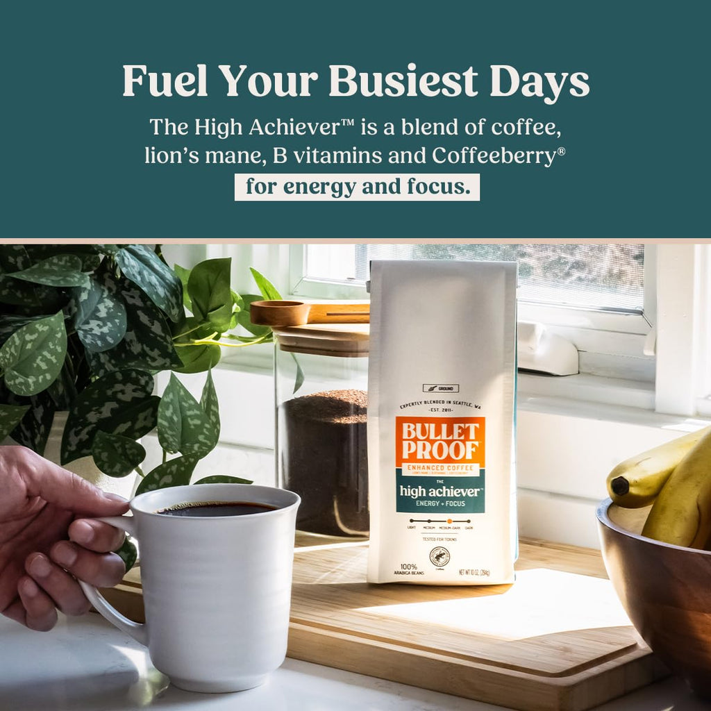 Bulletproof High Achiever Medium-Dark Mushroom Ground Coffee, 10oz (3-pack)