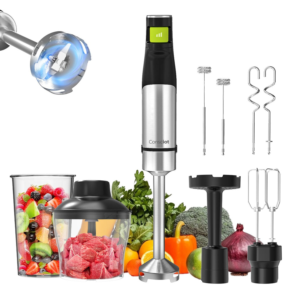 Consciot 7-in-1 Immersion Blender Handheld Max 1100W, Trigger Speed Control