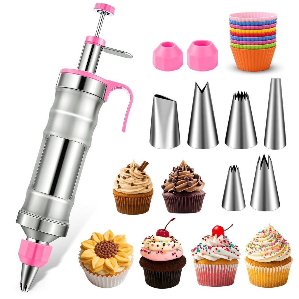 Hendiy Dessert Decorating Syringe Set, Stainless Steel Frosting Kit