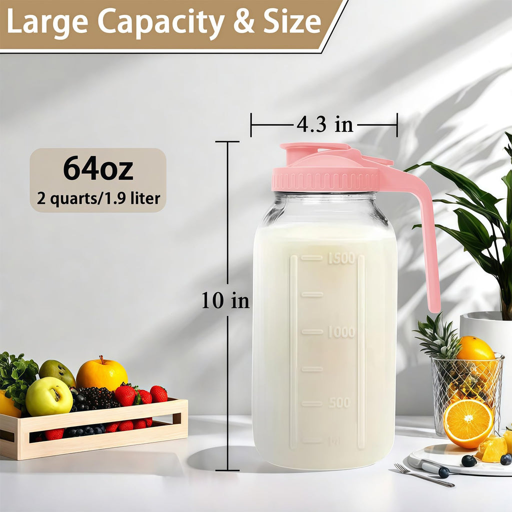 64oz (2 quart) Glass Pitcher with Lid, Mason Jar Pitcher, Glass Container