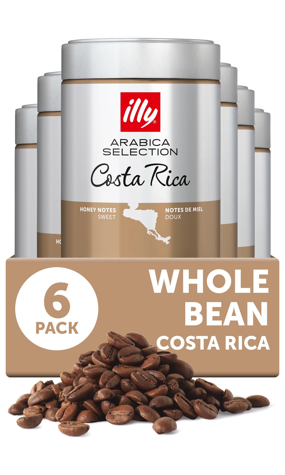 illy Whole Bean Coffee, Costa Rica Single Origin Medium Roast, 8.8oz 6 Pack
