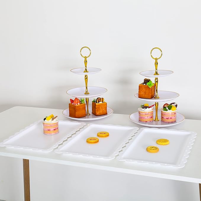 5 Pcs Dessert Table Stand Set - 2x Small 3 Tier Plastic Cupcake Display Stands Cookie Tray Rack Serving Tower & 3x Trays for Wedding Baby Shower Tea Party