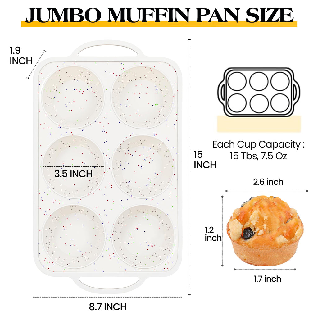 AOTASO 2 Pcs Jumbo Muffin Pan with Metal Frame Nonstick 6 Cup Extra Large Silicone Cupcake Pan for Baking, Deep Jumbo Muffin Tray for Egg Bites Muffins, Confetti Color Cream Gifts for Mom Home Baker