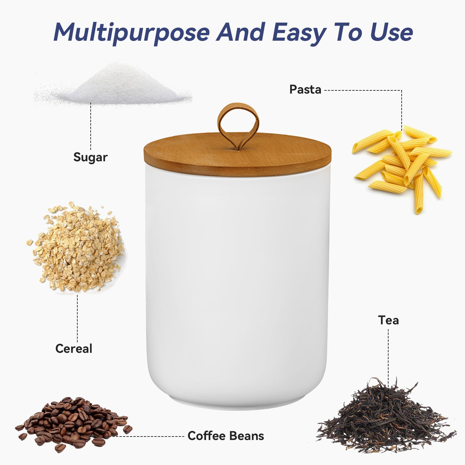Jueison Ceramic Storage Jars, Modern Airtight Canisters with Wooden Lid (White)