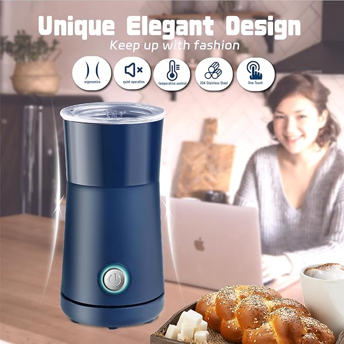 Simple Milk Frother, 2 in 1 Milk Steamer and Frother, Electric Milk Steamer, Milk Warmer and Hot Milk Foam Maker for Latter, Macchiato, Cappuccinos (Blue)