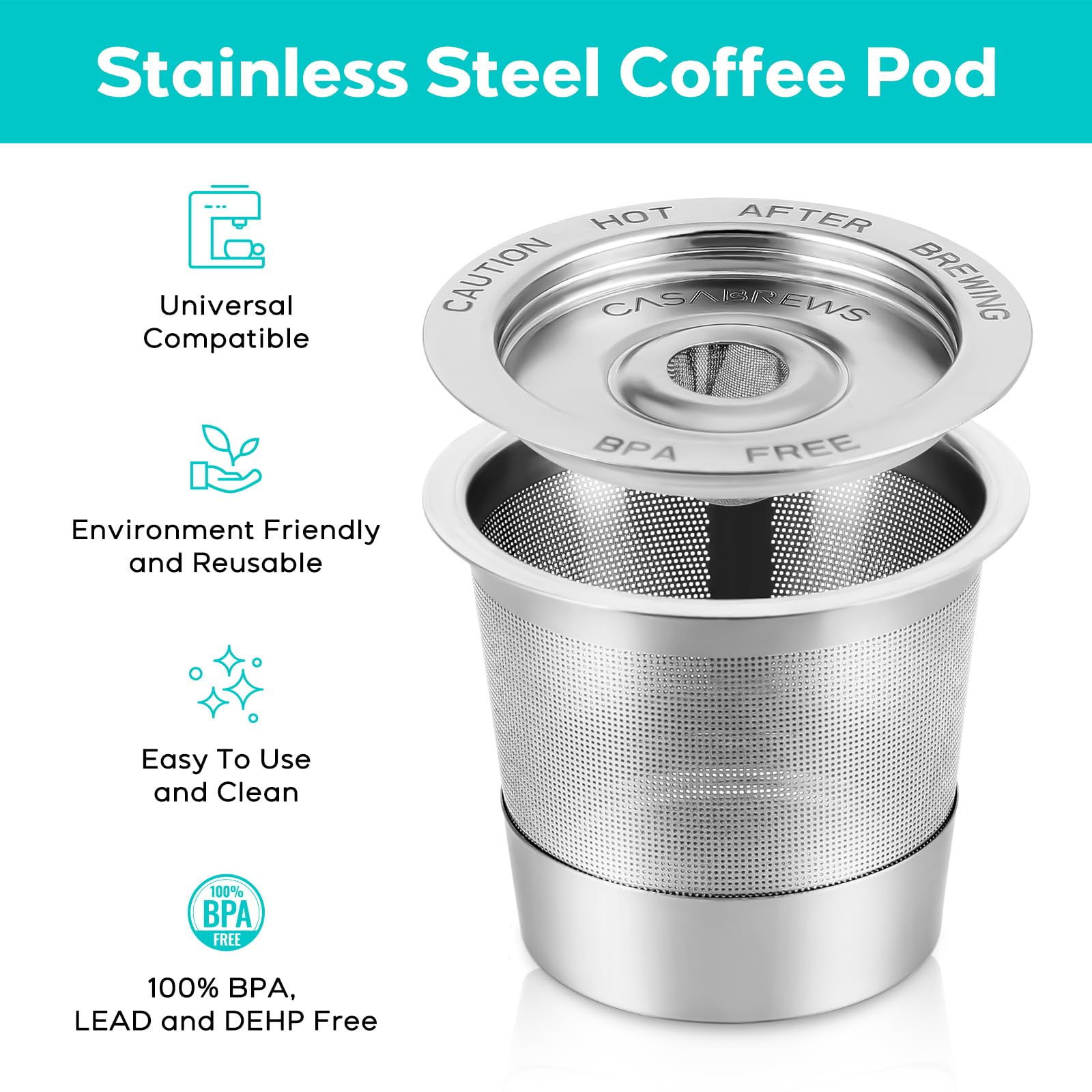 CASABREWS CASKF02 Reusable K Cup Filters, 2 Pack Stainless Steel Refillable Coffee Pods for Keurig 1.0 Brewers, Universal Fit, Eco-Friendly & BPA-Free