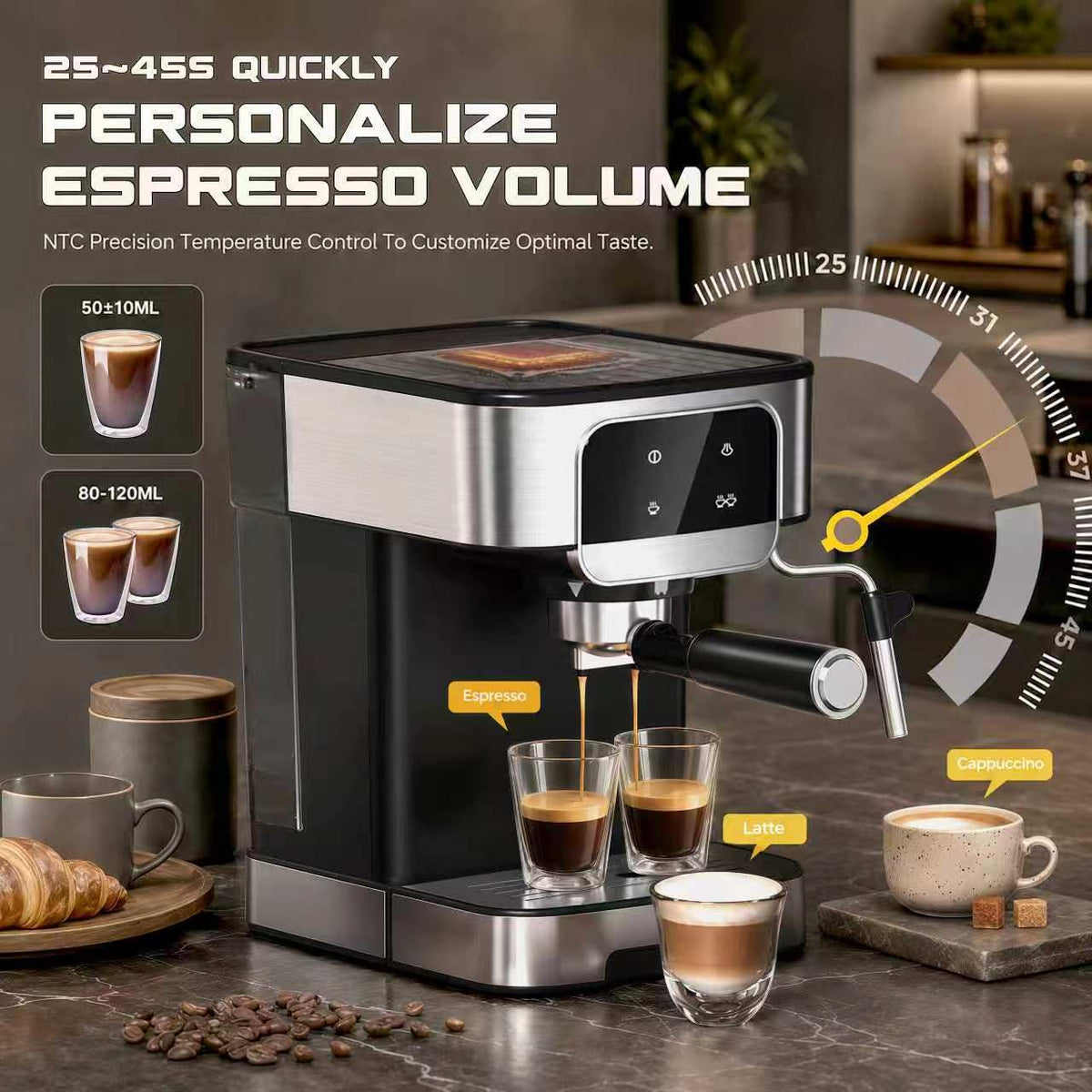 Espresso Machine 20 Bar, Professional Espresso Maker with Power Milk Frother, Compact Espresso Coffee Machine With LED Touch Screen for Home Latte, Cappuccino, 61OZ Removable Water Tank 2026