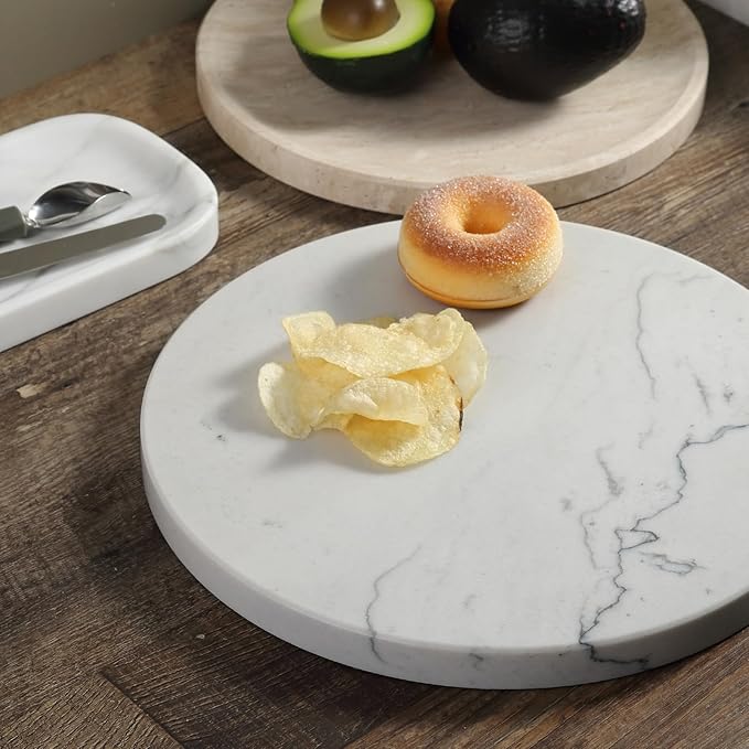 Koville Brazilian Natural Marble Cutting Board for Kitchen, 11inch Round Hand Crafted Marble Slab for Cheese, Charcuterie, Pastry Board - Wedding Gift, House Warming Gift(Maldivi)
