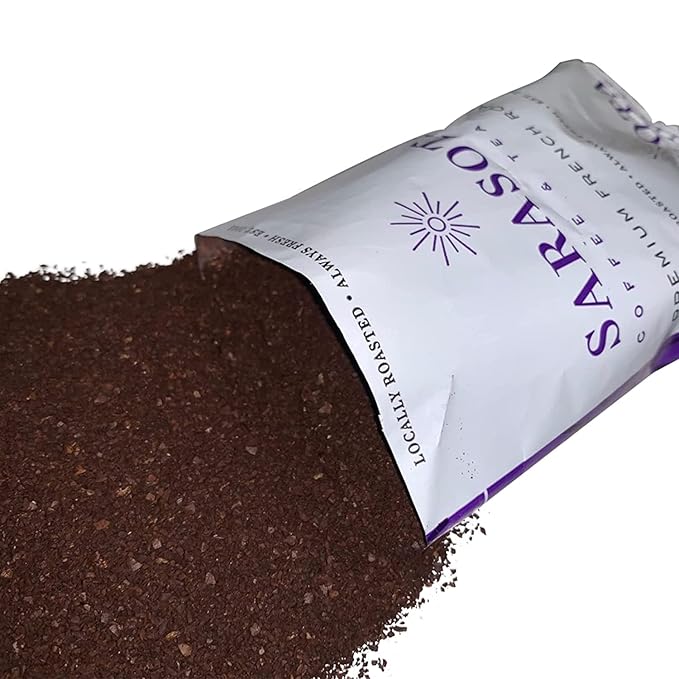 Sarasota Coffee Ground Packets | Low Acid Dark Roast Ground Coffee Packs | European French Roast | Mold Free Singles | Ground Pouches | Individual Packets for 12 Cup Coffee Maker | 1.5 Ounce Bags, 42 Count