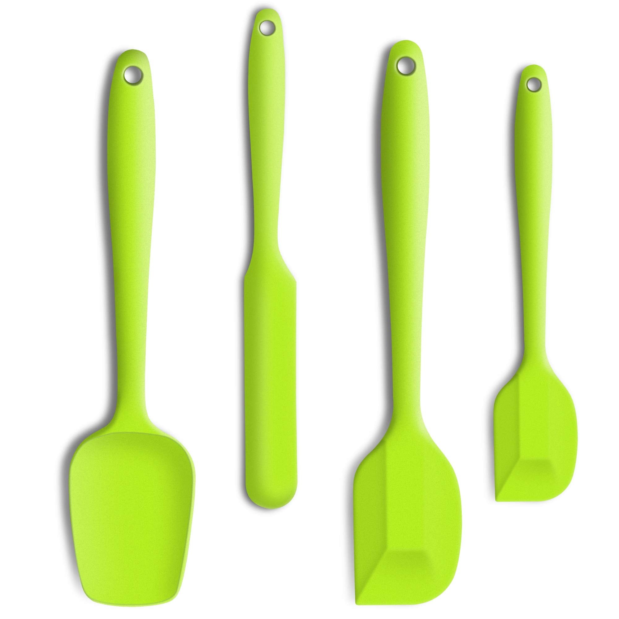 JXWING 4-Piece Silicone Spatula Set with Stainless Steel Core, Green