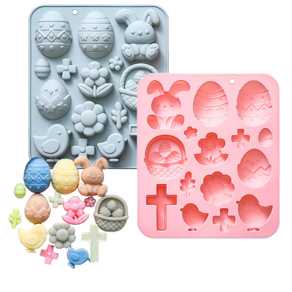 Easter Bunny Egg Chocolate Mold Set - 15-Cavity Silicone Baking Molds with Rabbit & Egg Designs, Food-Grade for Easter Cakes, Spring Party Treats & DIY Crafts - 2 Pack