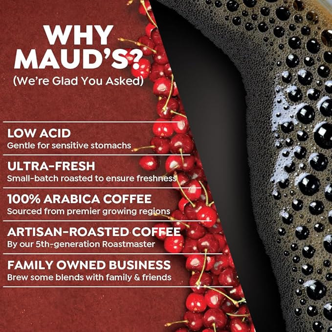 Maud's Cherry Flavored Coffee Pods, 18 ct, Medium Roast Flavored Coffee in Recyclable Single Serve Pods – 100% Arabica Beans, Compatible with Keurig K Cups Maker