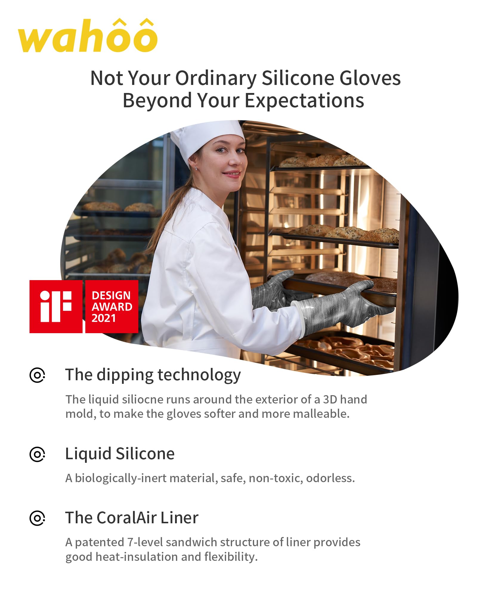 wahoo Liquid Silicone Smoker Oven Gloves, Food-Contact Grade, Heat Resistant Gloves for Cooking, Grilling, Baking, Grey, Medium