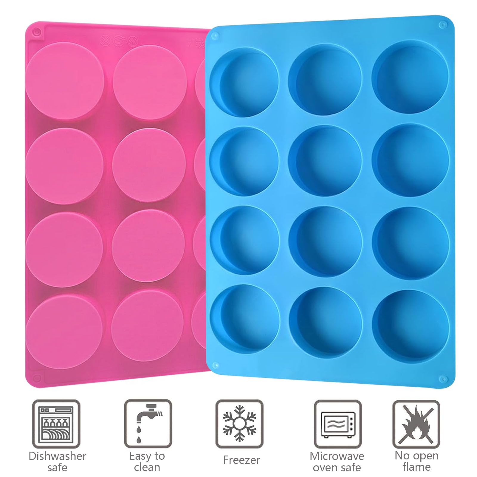 Round Chocolate Cookie Molds,SAGOOITS 12-Cavity Cylinder Chocolate Silicone Molds for Cookies Candy Jelly Mini Cakes and Muffin(2 PCS)