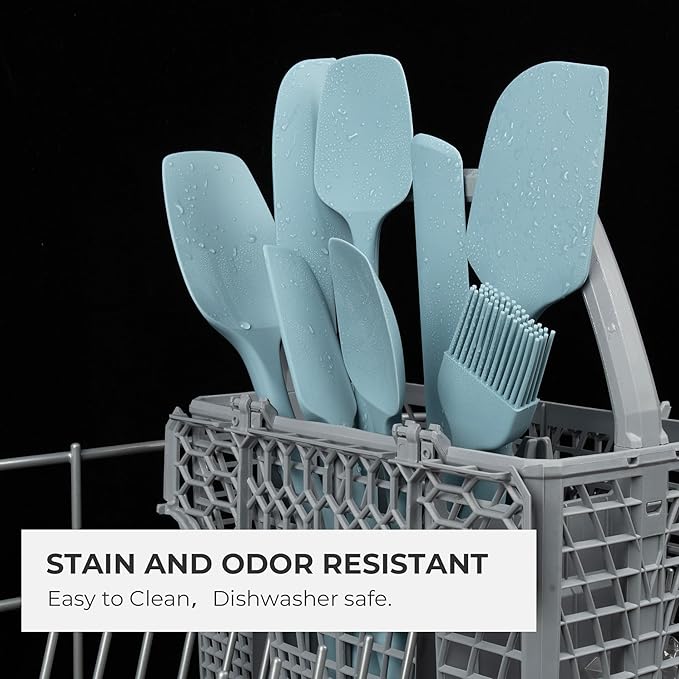 Elihome Skinny Silicone Spoonula - Non-Stick Heat Resistant Silicone Scraper Spatula for Mixing, Serving, Scraping, Stirring, and More - 11 Inch, Slate Teal Grey
