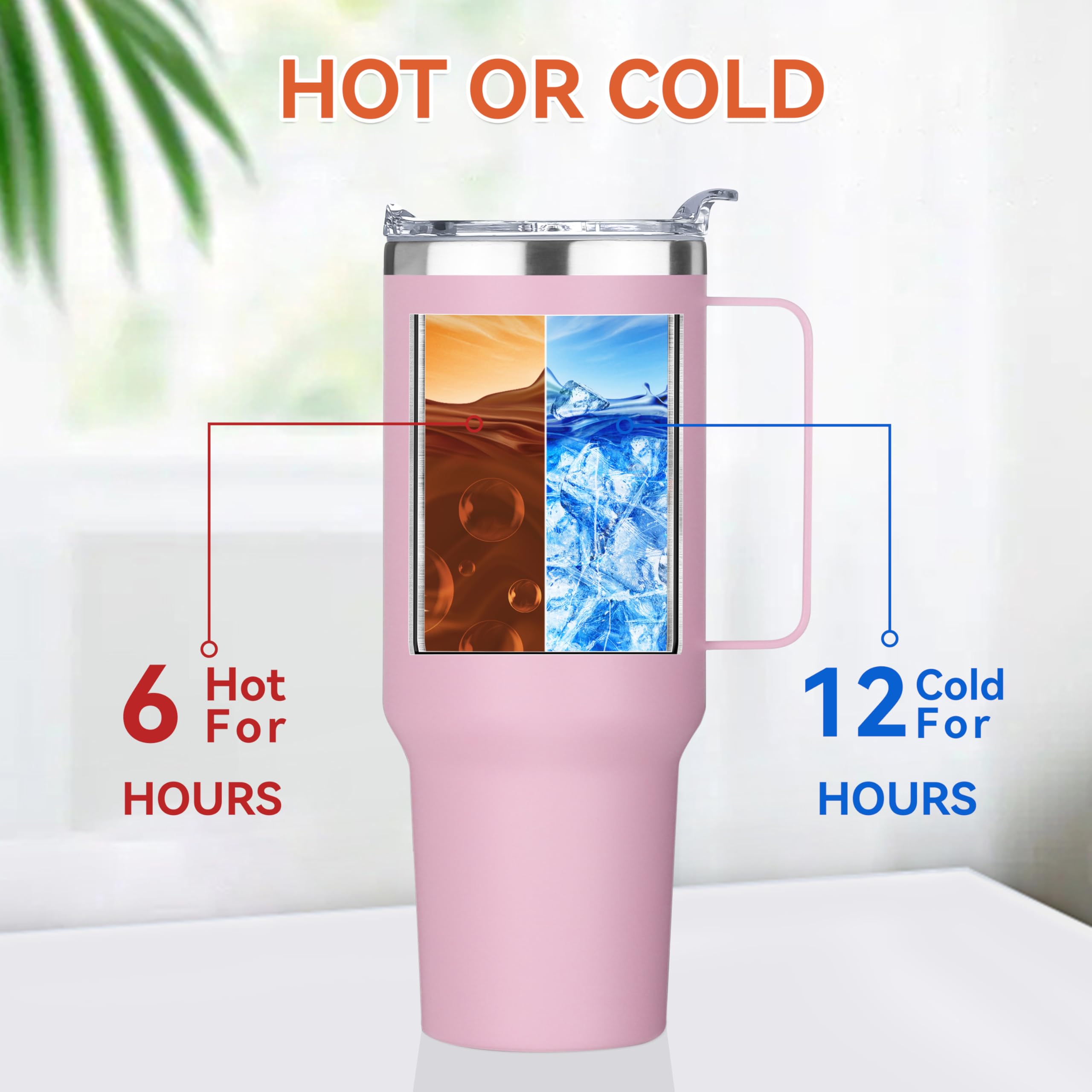 HASLE OUTFITTERS 40 oz Stainless Steel Tumbler with Handle, Vacuum Insulated Tumblers Bulk, Reusable Double Wall Travel Coffee Mug, Durable Powder Coated Water Bottle(Pink, 8)