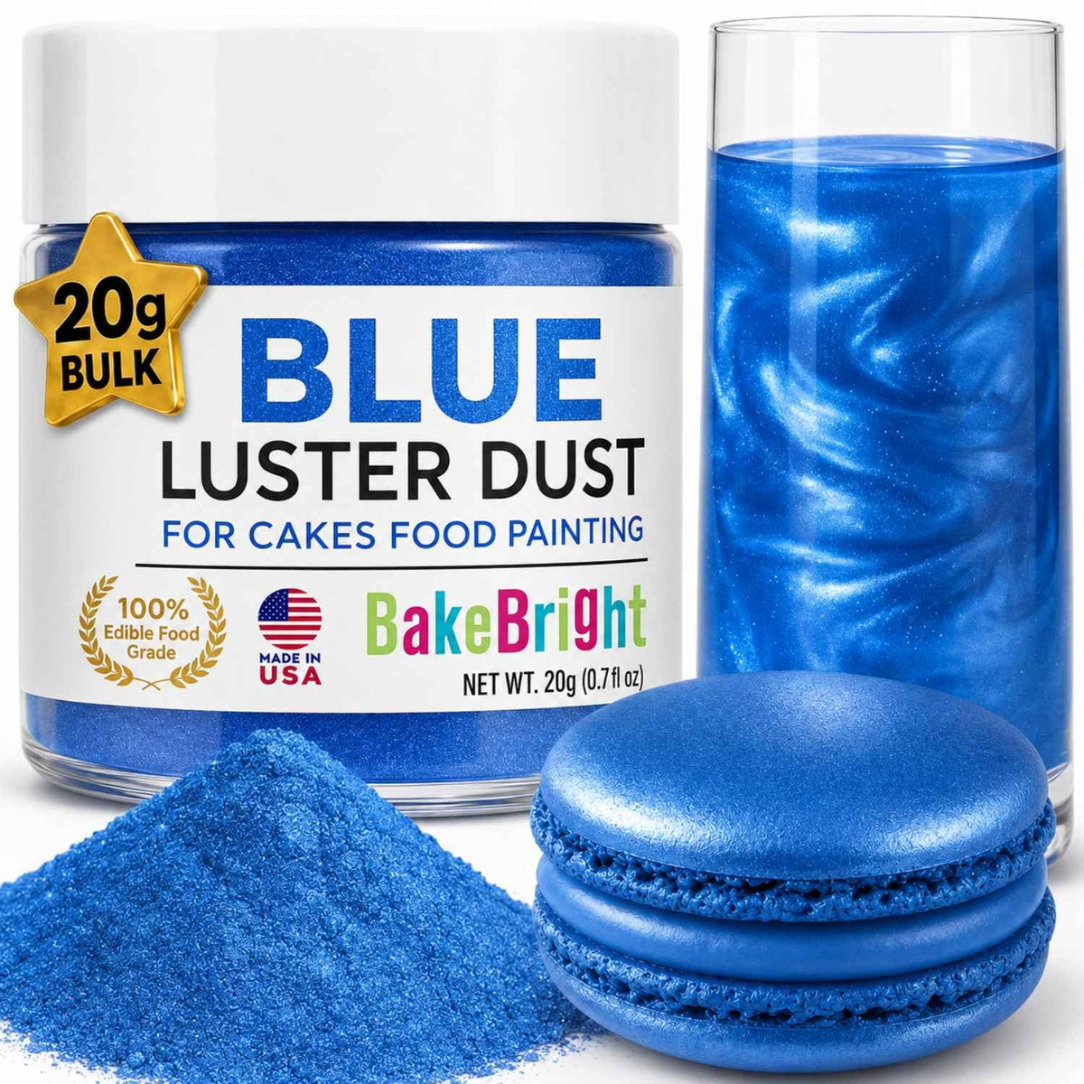 Bulk (20g) White Luster Dust Edible Glitter for Cocktails | Premium Edible White Luster Dust for Cake Decorations - Blanco Edible Glitter for Drinks Cupcakes Cookies Cakes Food Paint